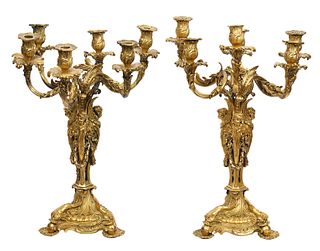 Pr. 19th C. French Rococo Dore Bronze Candelabras