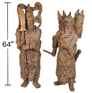 Two 18/19th C Large Carved Wood Chinese Warriors
