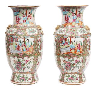 Pr. Rose Medallion Antique Porcelain Vases