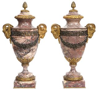 Pr. French 19th C. Marble & Bronze Cassolette Urns