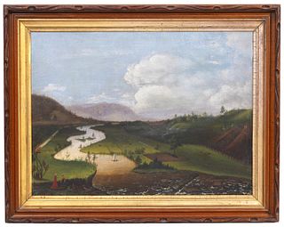 Along the Mohawk' 19th C. American Oil Painting