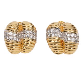 Diamond & 18K YG Shrimp Design Clip Earrings