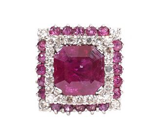 Ruby & Diamond 18K WG Art Deco Ring