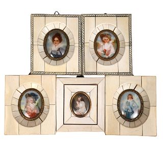 Grouping 5 Hand Painted Miniature Portraits