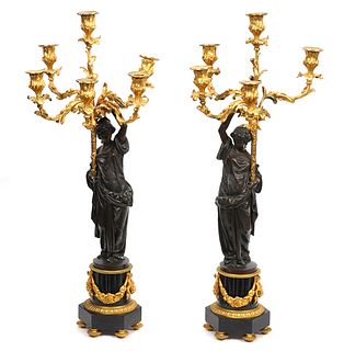 Pr. Mid 19th Ct French Bronze Figural Candelabras