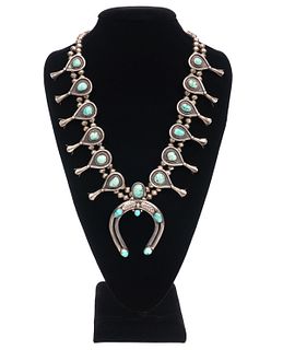 Turquoise & Silver Squash Blossom Necklace