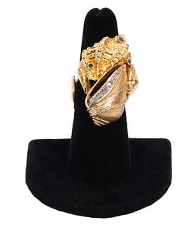 Diamond, Emerald & Ruby 14K YG Shell Design Ring
