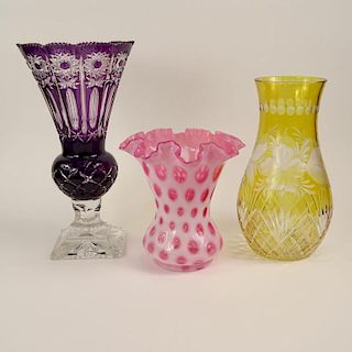 Lot of Three (3) Vintage Cut and Cased Glass Vases.