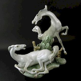 Large Lladro Porcelain Horse Group. Signed