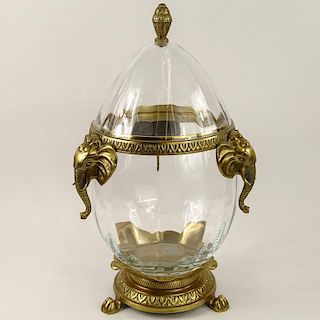 Modern Castilian Imports Crystal Glass Urn With Brass Stand And Lid.