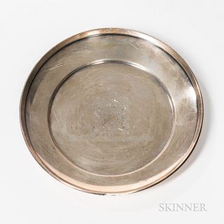 Gorham Sterling Silver Card Tray, Providence, Rhode Island, 1873, center engraved with the Townshend family's coat of arms and inscribe