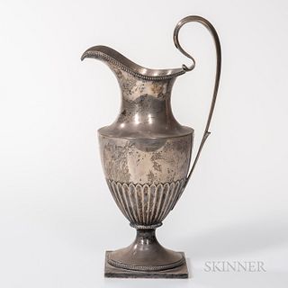 Gorham Sterling Silver Ewer, Providence, Rhode Island, 1896, urn-form with pearl border at rim and base, ht. 13 1/2 in., approx. 31.75