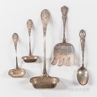 Five Tiffany & Co. Sterling Silver Serving Pieces, New York, late 19th century and early 20th century, including two Japanese pattern s