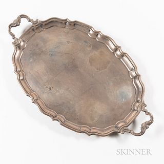 Birks Sterling Silver Tray, Montreal, Quebec, Canada, 1946, Chippendale border, on four feet, marked "Original Hall Marked 1732" on bot