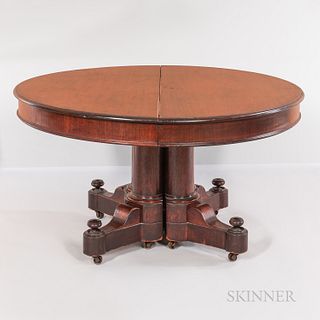 Victorian Walnut Dining Table with Six Leaves, America, 19th century, round without additional leaves, pedestal base, ht. 32, dia. 54 1