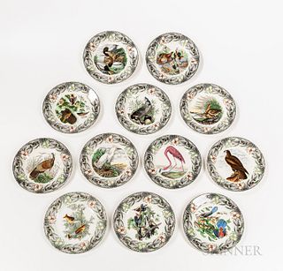 Twelve Adams Pottery Birds of America Plates, England, polychrome printed after original engravings by John James Audubon, dia. 10 3/8