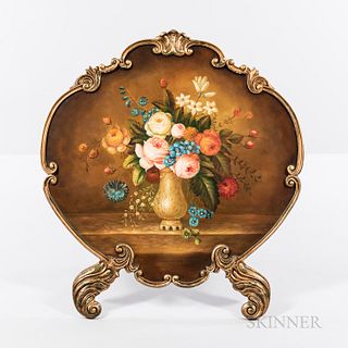 Painted and Gilded Fire Screen, c. 1920, featuring painting of a bouquet, ht. 40 1/2, wd. 37 in.  Provenance: Townshend Collection.