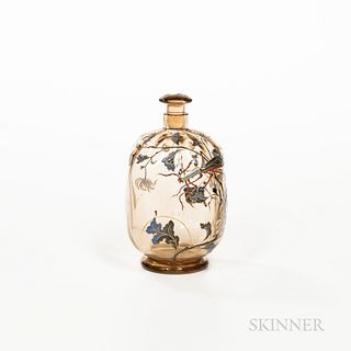 Ã‰mile GallÃ© (1846-1904) "Chrysanthemum and Praying Mantis" Decanter, Nancy, France, c. 1890, square bottle and stopper with enamels and