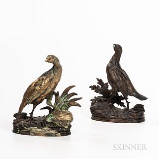 After Jules Moigniez (French, 1835-1894)  Pair of Bronze Gamebirds, each modeled on a naturalistic base, inscribed signatu...