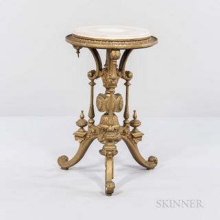 Renaissance Revival Round Giltwood Marble-top Stand, tripod base, white marble, ht. 31, dia. 19 in. Provenance: Townshend Collection.