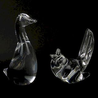 Lot of Two (2) Steuben Crystal Bird Figurines. Signed.