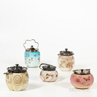 Five Biscuit Jars by Thomas Webb, Mount Washington, and Other Makers, late 19th to early 20th century, Thomas Webb Queen's Burmeseware