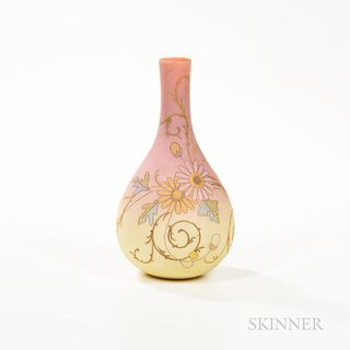 Mount Washington Glass Company Queen's Burmeseware Glass Vase, New Bedford, Massachusetts, late 19th century, raised floral decoration