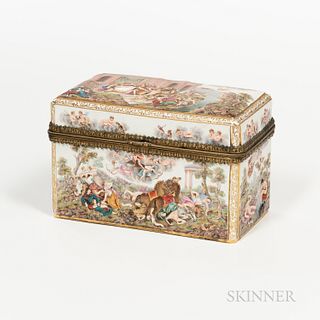 Large Meissen Porcelain Box and Cover, Germany, late 19th century, of rectangular shape and in the Capodimonte-style with polychrome en