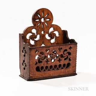 Pierced Wood Wall Box, 19th century, rectangular shape, lg. 10 3/4, ht. 13 3/4 in. Provenance: Townshend Collection.