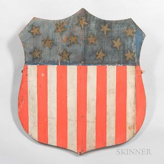 Wood-painted Stars and Striped Shield, America, ht. 32, wd. 27 in. Provenance: Townshend Collection.