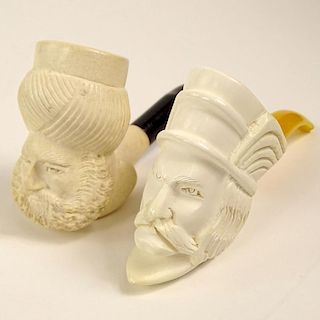 Lot of Two (2) Vintage Meerschaum Pipes. Figural motif.