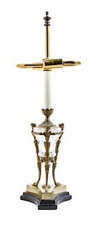 A Neoclassical Gilt Bronze and Glass Cassolette Height overall 20 inches.