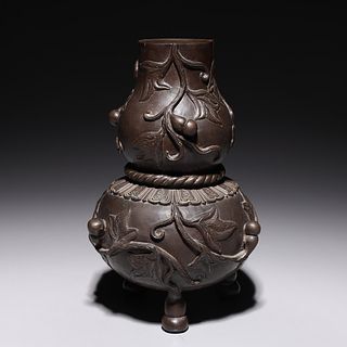 Antique Japanese Bronze Double Gourd Form Vase