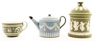A Group of Wedgwood Jasperware Tea Articles Height of first 6 1/2 inches.