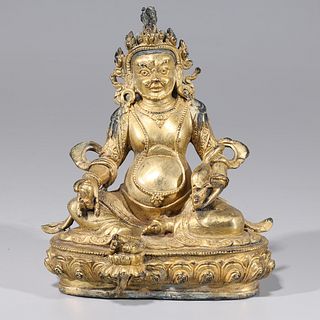 Sino-Tibetan Gilt Bronze Seated Figure of Kubera