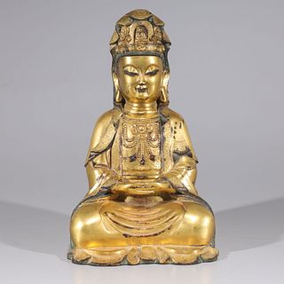Antique Chinese Gilt Bronze Seated Buddha
