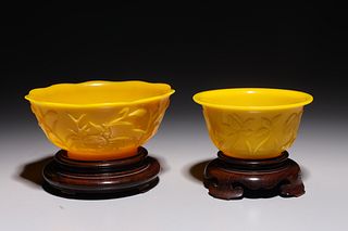 Two Chinese Yellow Peking Glass Bowls