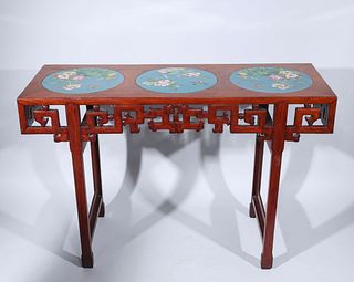 Chinese Cloisonne-Inset Carved Wood Altar Table