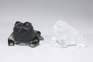 Two Lalique Glass Frogs