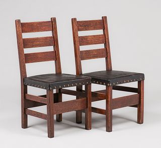 Pair Gustav Stickley #349 1/2 Dining Chairs c1910