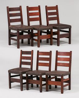 Set of 6 Gustav Stickley #349 1/2 Dining Chairs c1910