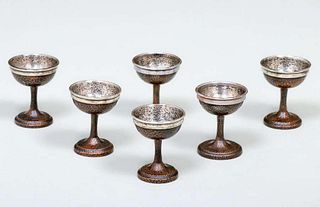 6 Joseph Heinrichs Hammered Copper & Silver Goblets