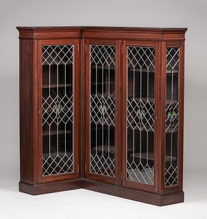 F. Tichy Co New York Leaded Glass Corner Cabinet c1905