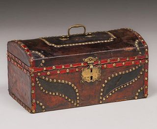 Arts & Crafts Leather & Brass Chest c1905