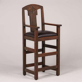 John Bradstreet - Minneapolis Hand-Carved Oak High Chair c1905