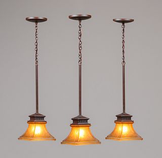 Set of 3 Contemporary Arts & Crafts Hanging Lights