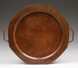 Roycroft Hammered Copper Two-Handled Serving Tray c1920s