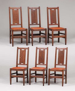 Set of 6 Gustav Stickley H-Back Dining Chairs c1910