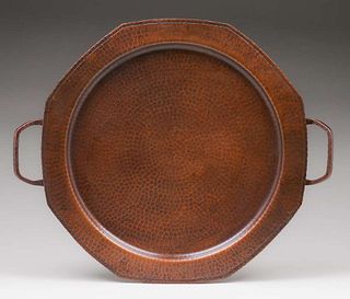 Roycroft Hammered Copper Two-Handled Serving Tray c1920s