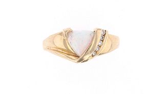 Estate Trillion Opal Diamond & 14k Gold Ring
